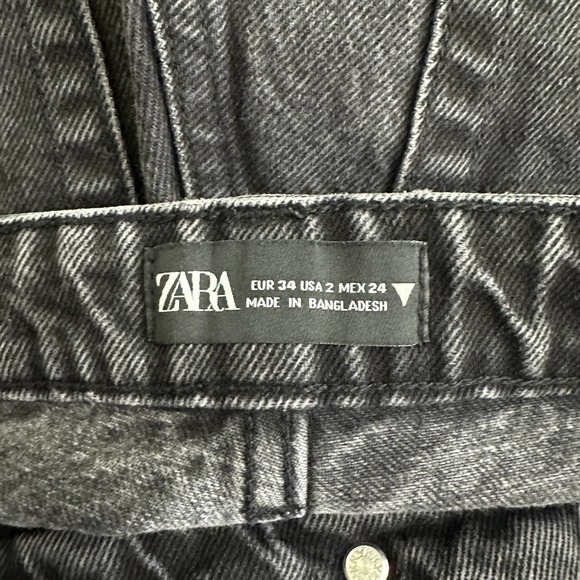 ZARA High Rise Straight Leg Jeans 2 Black Rinse Raw Hem #7578 - Picture 9 of 10